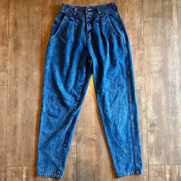 Vintage 1980’s Brittania High Rise Pleated Jeans Tapered Fit Size 8 - Picture 1 of 7